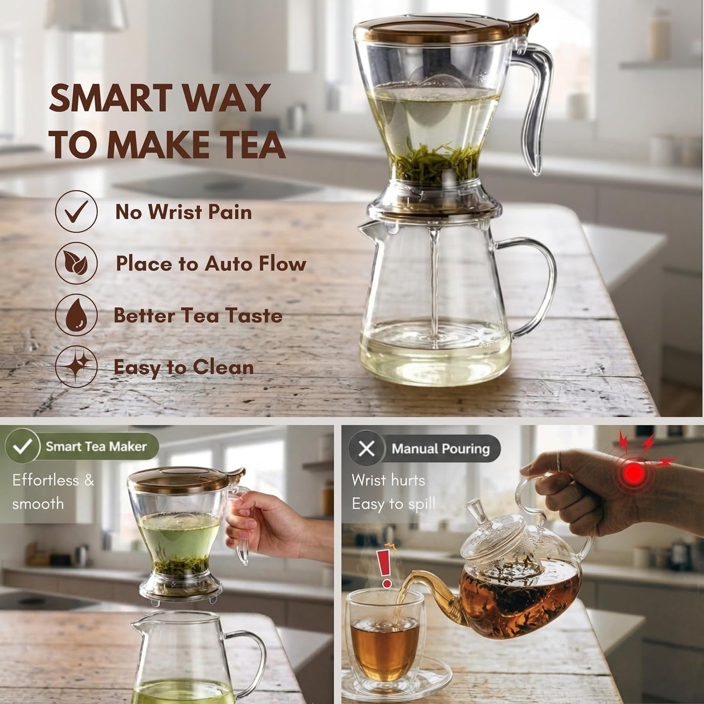 Smart Tea Maker - Loose Leaf Bottom Dispensing Infuser (Black) | 19oz BPA-free plastic brewer for tea & coffee. Dishwasher safe & easy to clean. Comes with extra filter and coaster