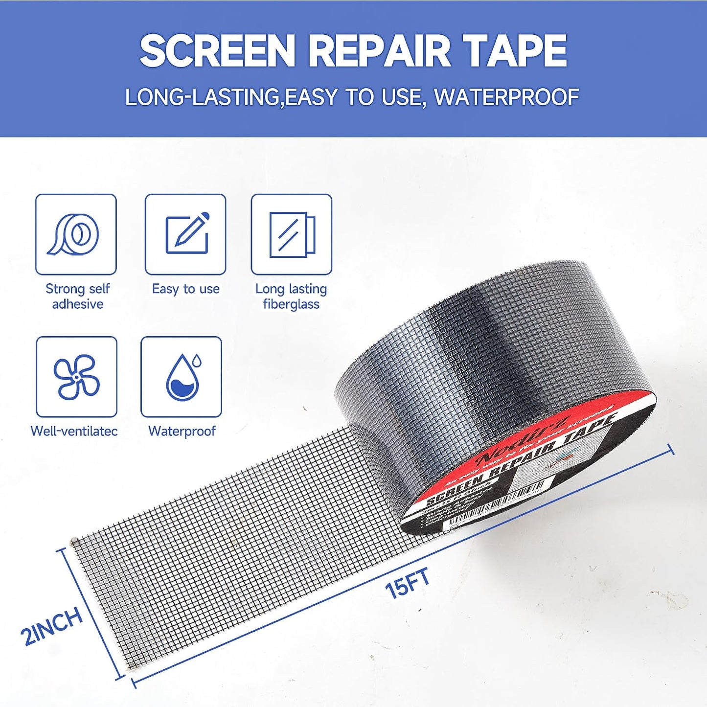 Window Screen Repair Tape, 2 in X 15 FT (180IN) Screen Repair Kit for Windows or Doors, Strong Adhesive Screen Patch Repair Kit Mesh Repair (Black, 15 FT)