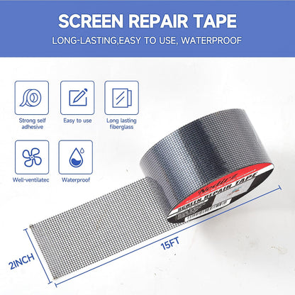 Window Screen Repair Tape, 2 in X 15 FT (180IN) Screen Repair Kit for Windows or Doors, Strong Adhesive Screen Patch Repair Kit Mesh Repair (Black, 15 FT)