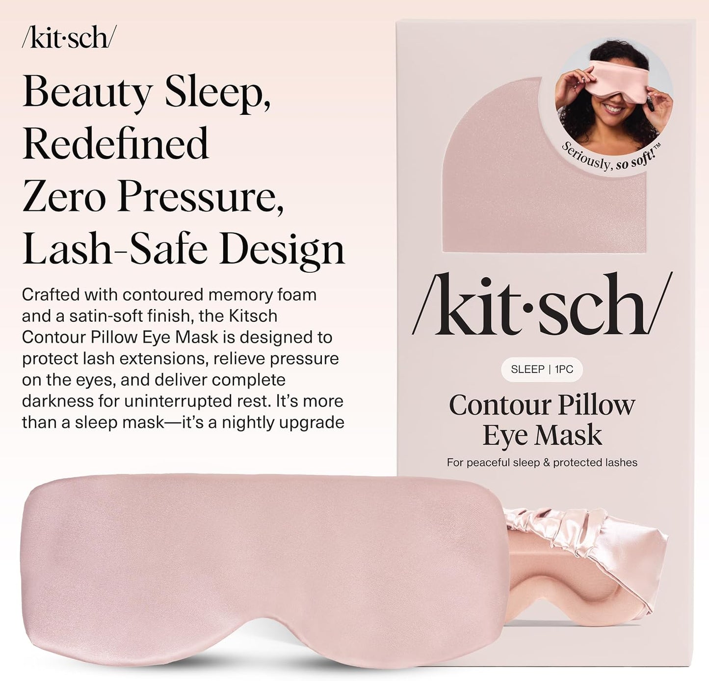 Kitsch Contour Satin Sleep Mask | Eye Masks for Sleep - Blush | Softer Than Silk Sleep Mask, Blindfold Sleep Masks for Women & Men, No Eye Pressure, Lightweight Eye Mask, Travel Essentials