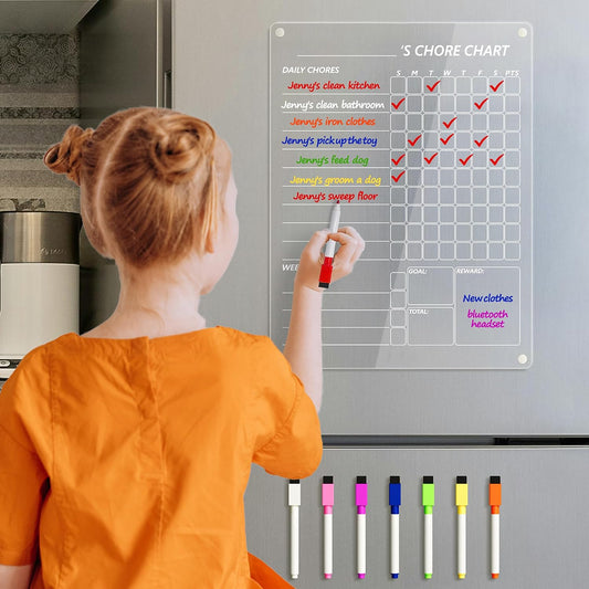 Neatsure Acrylic Magnetic Dry Erase Board Calendar for Fridge, Clear Monthly and Weekly Meal Planner Whiteboard Refrigerator, Menu Board for Kitchen, w/ 8 Colors Markers, 15"x11"
