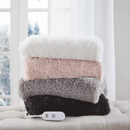 Serta Heated Electric Throw - Shaggy Faux Fur, 5 Heat & Washable