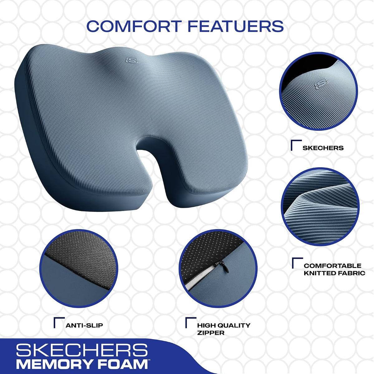 Skechers Memory Foam Seat Cushion,Office Chair Cushion for Tailbone Pain Relief,Butt Pillow for Office Chair,Car seat Cushion,Computer Desk,Long Sitting Office Workers,and Car Drivers,Black