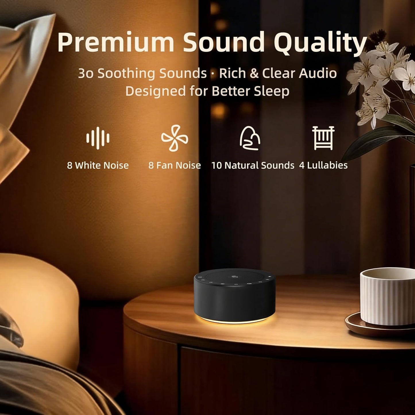 Kipcush White Noise Machine for Baby & Adults, 30 Soothing Sounds, Sleep Sound Machine with 8 Color Night Light, Memory Function, White Noise for Sleeping, Nursery, Office, Travel & Relaxation