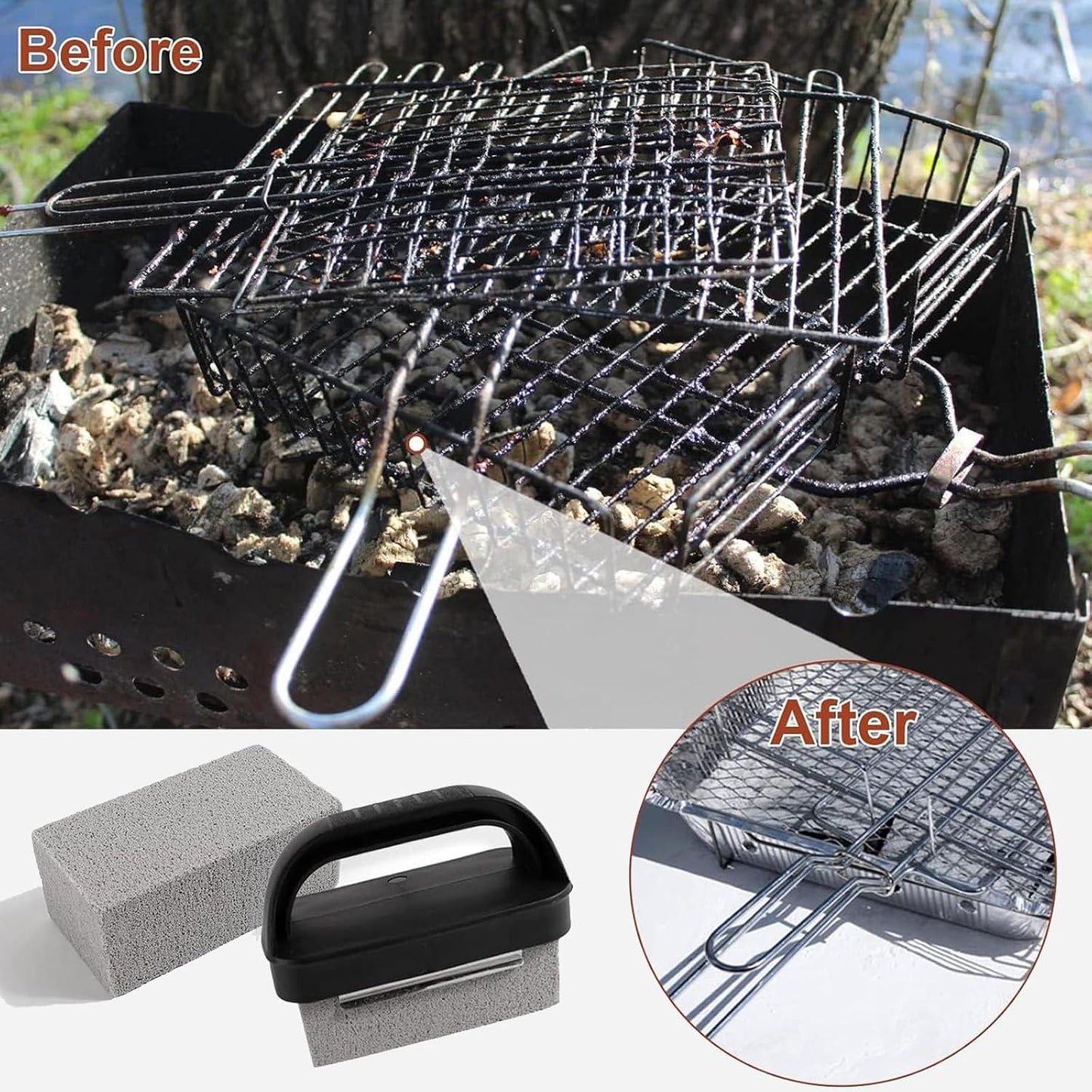 3-Pack Grill Pumice Stone Cleaning Kit with Heat-Resistant Handle | Pumice Grill Brick, Reusable Griddle & BBQ Scrubber, Stain Removal