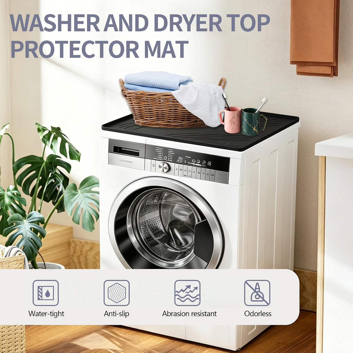 Washing Machine Pan, Drain Pan, Large 33×30/4 LBS Silicone Drain Pan, Waterproof Non-Slip Drip Tray with Raised Edge, Anti-Vibration Floor Leak Protector for Washer, Dryer and Laundry Room