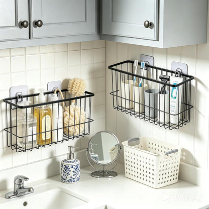 2 Pack Cabinet Door Organizer, Adhesive Wall Mounted Organizer Bins, Clear Storage Caddy, Stackable Basket for Kitchen Cabinets, Bathroom, Pantry, Office, and Tabletop Organization