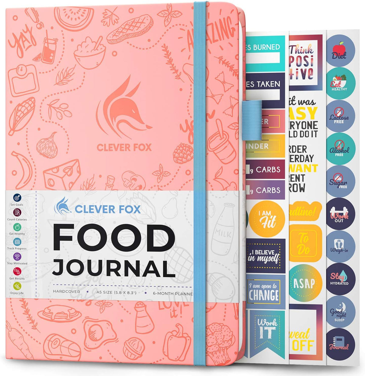 Clever Fox Food Journal for Women & Men, Weight Loss Tracker, Aquamarine