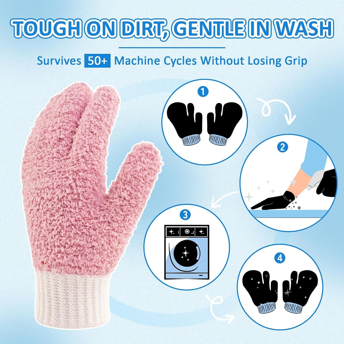 MIG4U Microfiber Dusting Gloves House Cleaning Glove for Blinds, Windows, Shutters, Furniture, and Car, Reusable Lint-Free Blue 1 Pair S/M