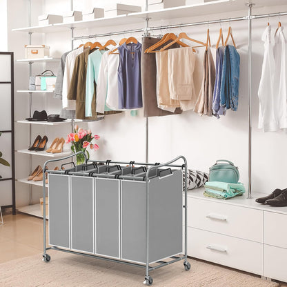 Simple Houseware 4-Bag Heavy Duty Laundry Sorter Rolling Cart, Dark Grey | Removable Bags and Lockable Wheels for Laundry Room Organization