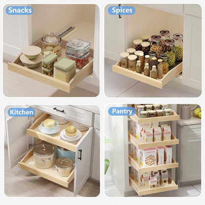 LOVMOR Single Pull Out Cabinet Organizer 28½”W x 21”D, Soft Close Slide Out Drawer Storage Shelves for Kitchen, Wood Cabinet Shelf Pull-Out Organizer Storage for Base Cabinets