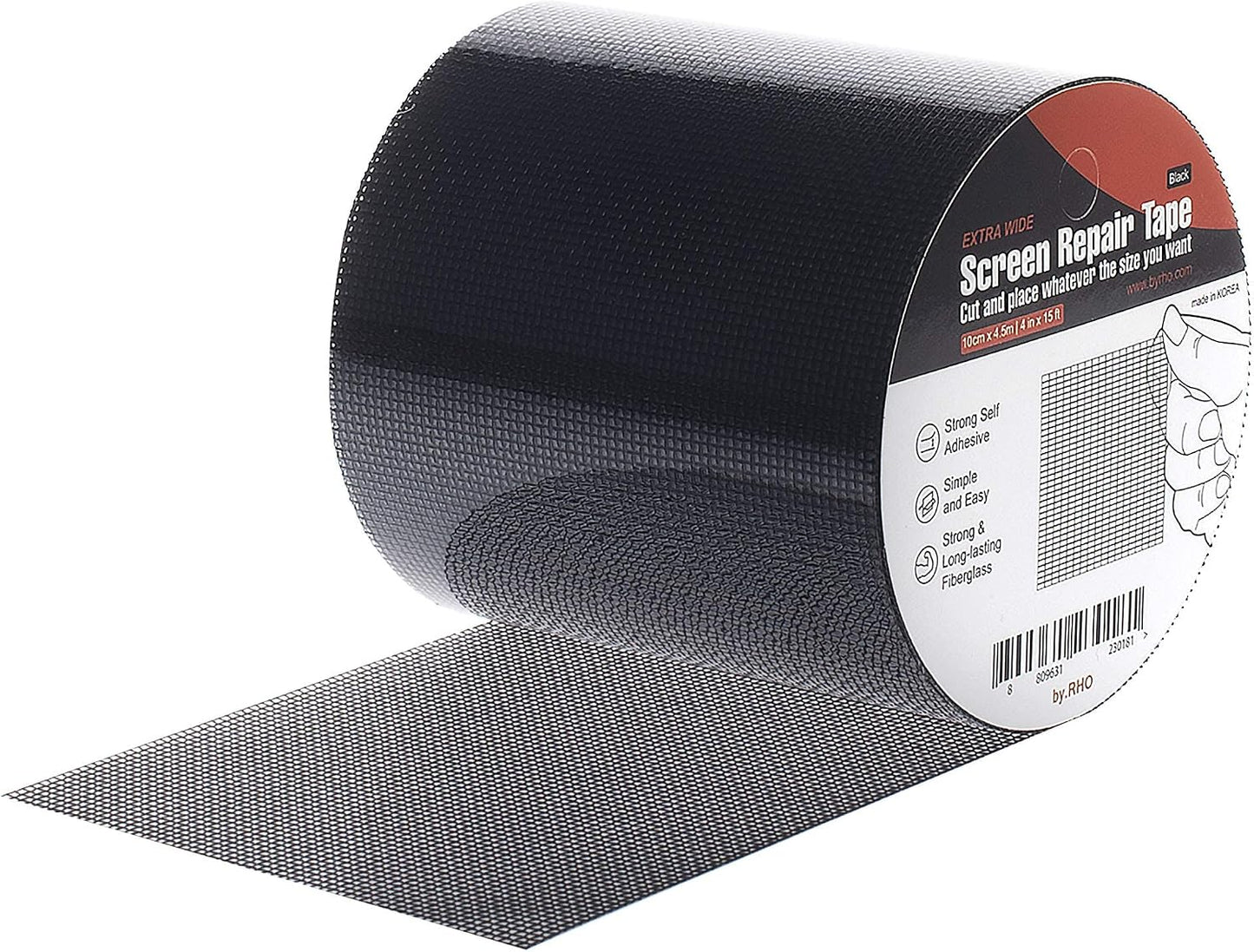 by.RHO Screen Repair Tape – Strong Self-Adhesive Window & Screen Door Repair Kit, Fiberglass Screen Patch 2"×33ft, Easy Cut and Apply, Indoor-Safe Adhesive, All-Weather (Black)