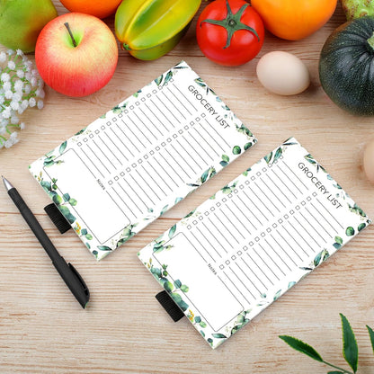 2 PCS Magnetic Grocery List Pads for Fridge, 4.5x7.5 Inches Magnetic Note Pad for Fridge, Grocery List Magnet Pad for Refridge, Magnetics Notepads, Shopping Lists, 60 Pages Per Notepad