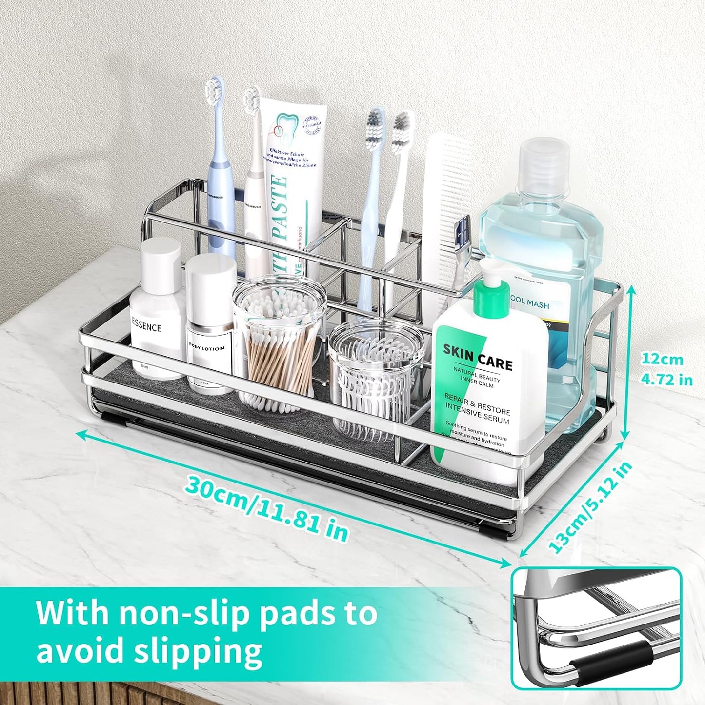 HapiRm Toothbrush Holders for Bathroom - 5 Partitions Bathroom Counter Organizer with Instant Drying Stone, Stainless Steel Countertop Storage Electric Toothbrush Toothpaste Holder - Black