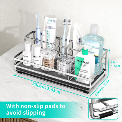 HapiRm Toothbrush Holders for Bathroom - 5 Partitions Bathroom Counter Organizer with Instant Drying Stone, Stainless Steel Countertop Storage Electric Toothbrush Toothpaste Holder - Black