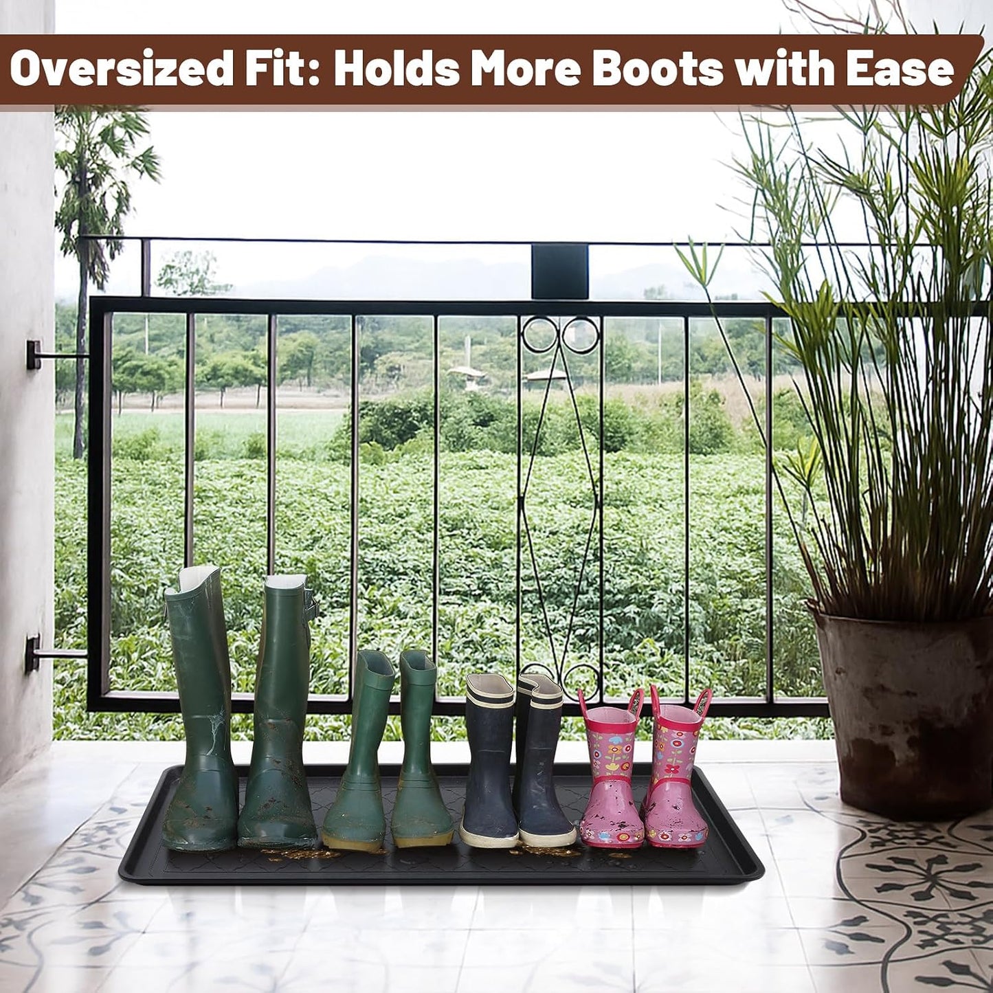 3 Pack Extra Large Boot Tray 40"x20" Long Shoe Mats Boot Storage with Raised Edge Waterproof Plastic Wet Shoe Tray for Entryway Floor Indoor Outdoor Mudroom Multi Use(Black)