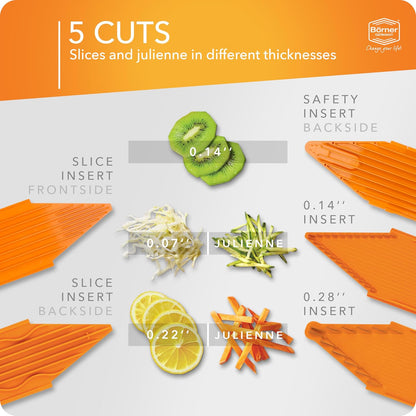 Börner Mandoline Slicer V1 (Basis Set) • V-Slicer with 2 Inserts & Fruit Holder • Adjustable Kitchen Slicer for Vegetables & Fruits • Vegetable Cutter • 3 Thickness Settings • Color: Red