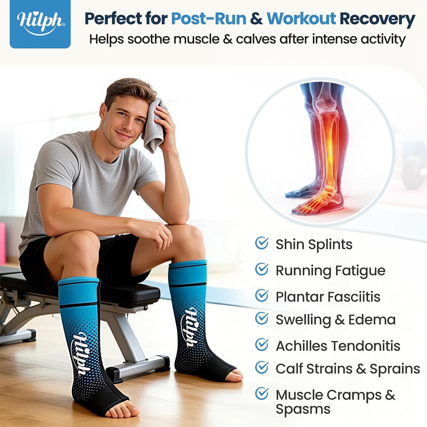 Hilph 2PCS Full Calf & Foot Ice Pack Wrap, Extended Leg to Foot Ice Sleeve | Flexible Gel Ice Calf Compression Sleeve, Lower Leg Ice Pack, Pain Relief for Shin Splints, Swelling, Muscle Running Recovery
