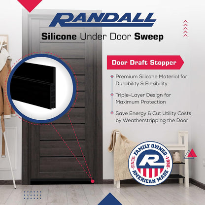 Adhesive Backed Door Draft Stopper – Silicone Under Door Sweep for Interior & Exterior Doors, Noise & Air Insulation, Self Stick Weather Stripping Door Seal, 2" W x 39" L (White) by Randall Mfg