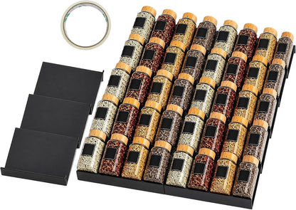 8 Pack Expandable Spice Drawer Organizer Tray Insert for Kitchen | Holds 32 jars, 4 tier steps, tool-free assembly, easy clean surface