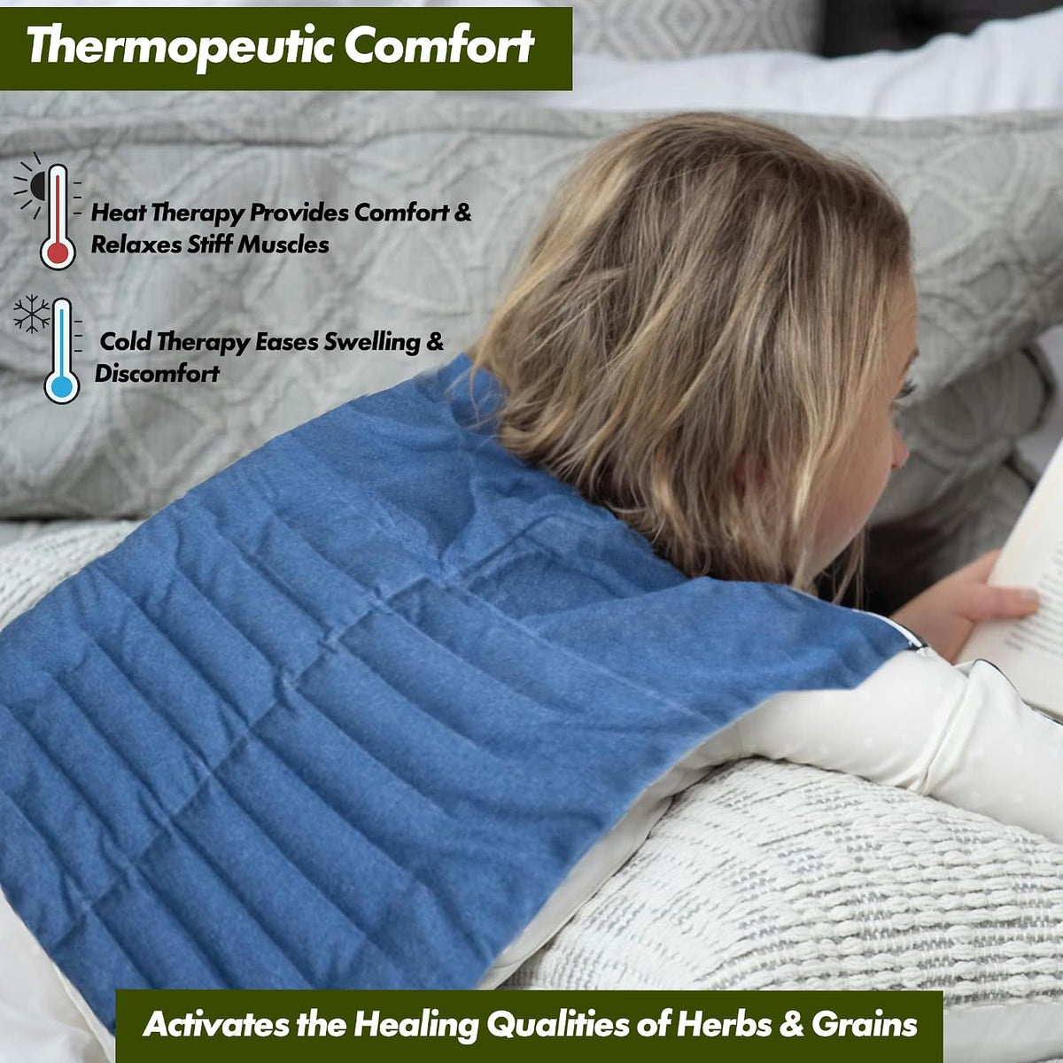 Kozi Weighted Heating Pad Microwavable|Hot & Cold Aromatherapy Neck and Back wrap|Moist Heat for Cramps, Muscles, Joints, Back, Neck and Shoulders, Heat Compress Pillow