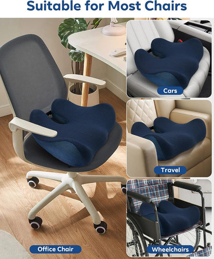 Seat Cushion for Office Chair - Memory Foam Tailbone Cushion | for Desk Chair, Car Seat and Wheelchair - Ergonomic Chair Pad for Hip and Lower Back Comfort - Washable Mesh Cover