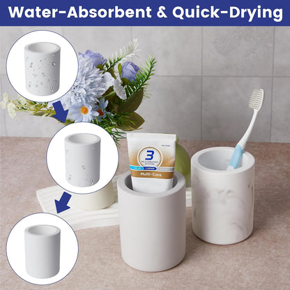 Drying Stone Toothbrush Holder, Diatomite Toothbrush Holders for Bathroom Counter, Quick Drying Electric Toothbrush and Toothpaste Holder Bathroom Organizer, Marble White