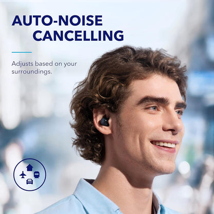 soundcore by Anker Space A40 Auto-Adjustable Active Noise Cancelling Wireless Earbuds, Reduce Noise by Up to 98%, 50H Playtime, Hi-Res Sound, Comfortable Fit, App Customization, Wireless Charge (Blue) | Reduce Noise by Up to 98%, Ultra Long 50H Playtime,