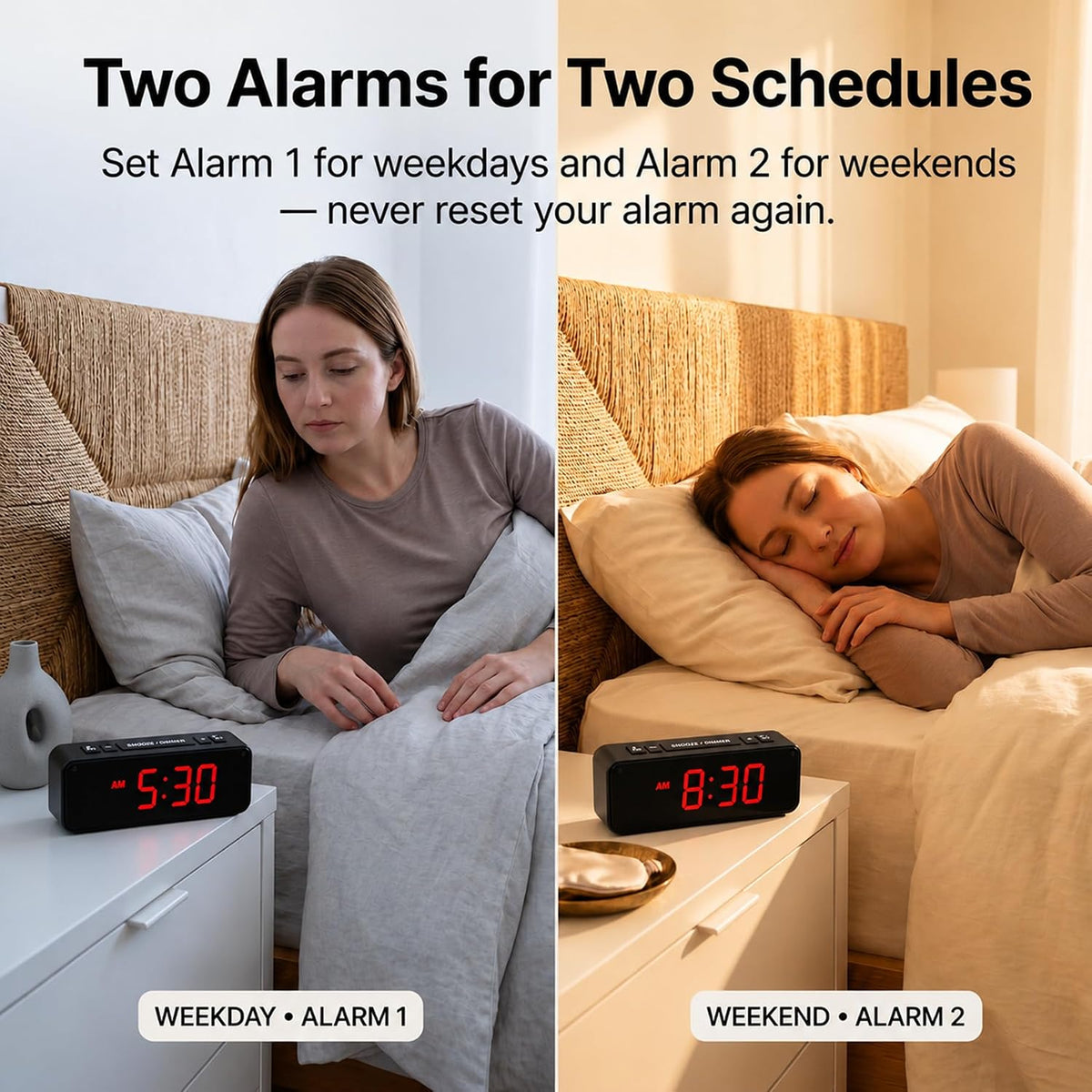 Vibrating Bed Shaker Alarm Clock for Deaf & Hard of Hearing, Black