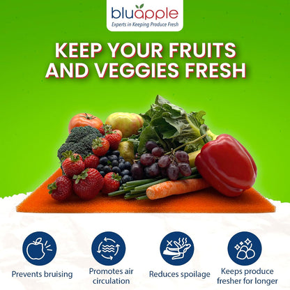 Bluapple FreshMats - Refrigerator Bin Liners, Fridge Drawer Mats - Keeps Produce Fresh Longer, Prevents Bruising, Promotes Air Circulation - BPA-Free Polyurethane Foam - (4-Piece Set, 12"x15", Green)