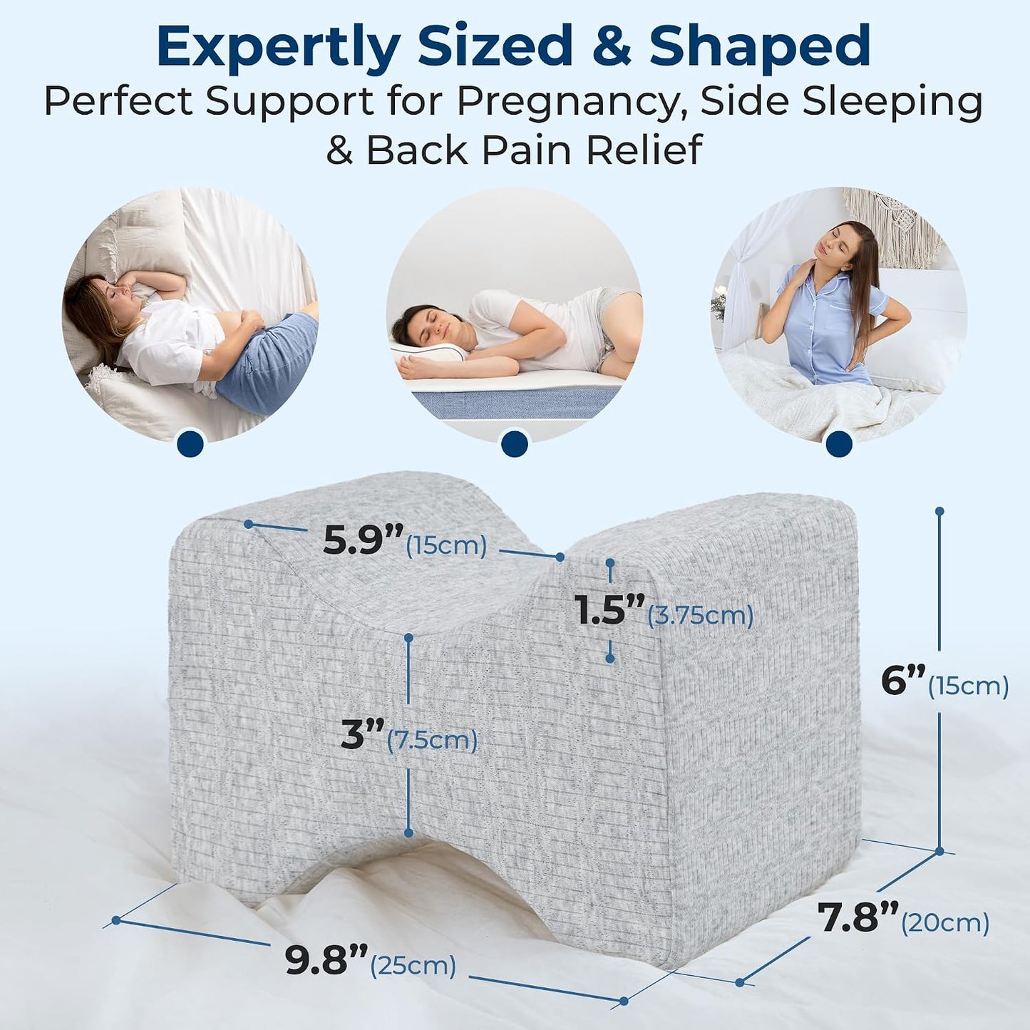 5 STARS UNITED Knee Pillow for Side Sleepers - Hip Pain Relief, Memory Foam Leg Cushion for Side Sleeping - Between Legs Pillow for Sciatica & Lower Back Pain, White