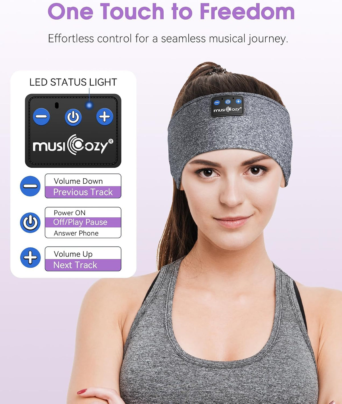 MUSICOZY Sleep Headphones Bluetooth Headband Headphones for Side Sleepers