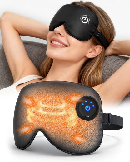 Heated Eye Mask FSA- HSA Eligible Cordless Pure Mulberry Silk Eye Mask for Dry Eyes Relief with 3 Adjustable Heat Settings,1500mAh Rechargeable & Washable Eye Cover for Travel Sleep Therapy