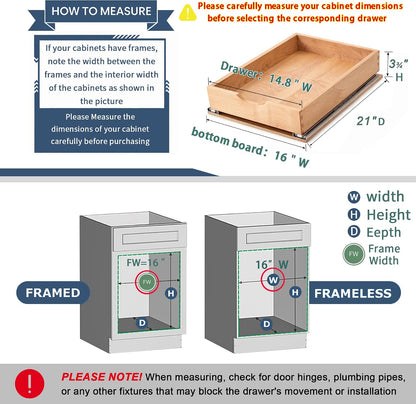 Pull Out Cabinet Drawers - 9x2 Size Options (10-29'W,18-21'D), Pre-Assembled with Soft Close Slides, Solid Beechwood, Easy Installation(10'W x 18'D)