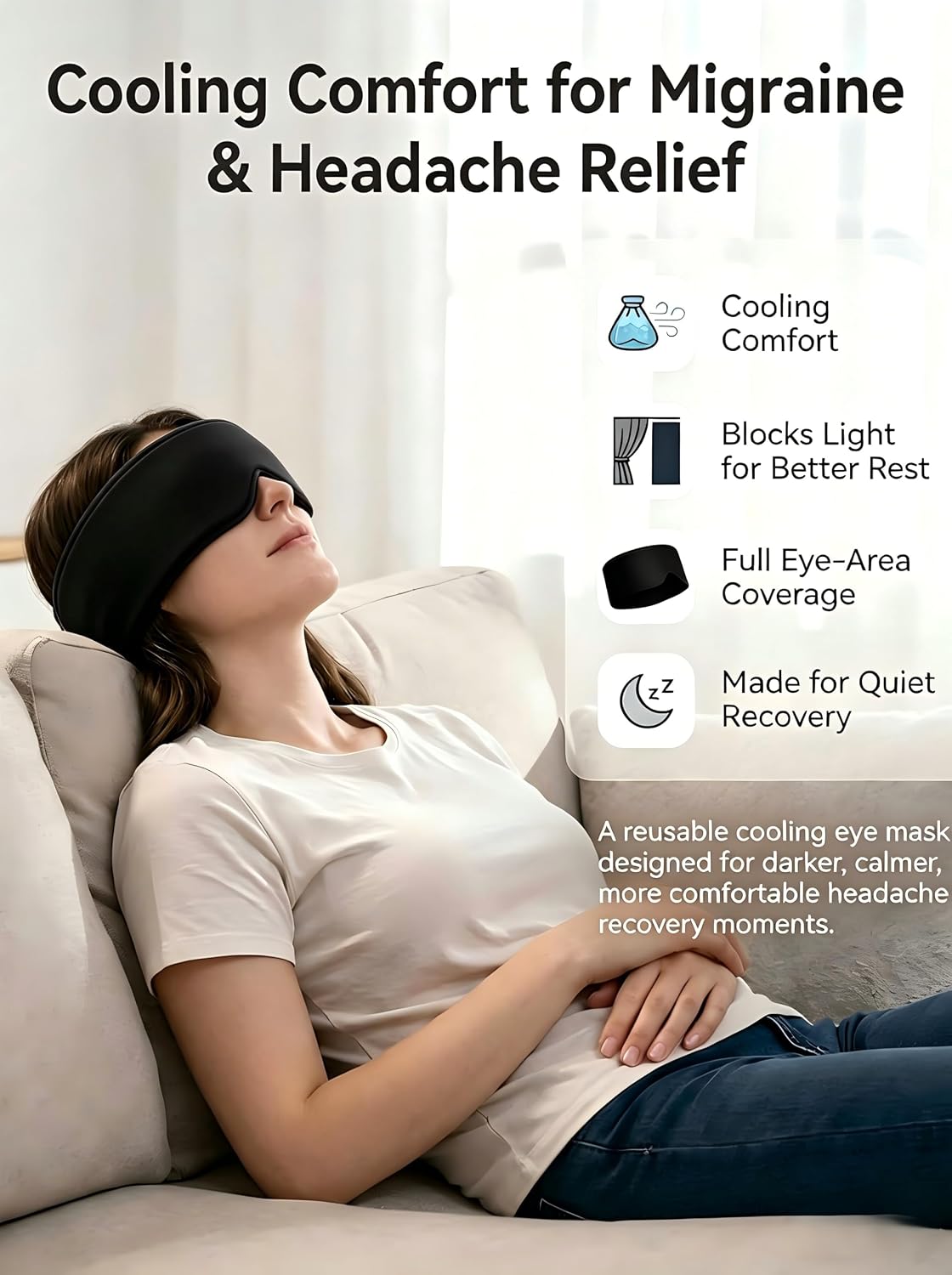 Cooling Gel Eye Mask for Puffy Eyes, Migraine & Headache Relief, Full Eye-Area Cold Compress for Eyes & Temples, FSA Eligible HSA Reusable Eye Ice Pack for Swelling & Post-Surgery Recovery