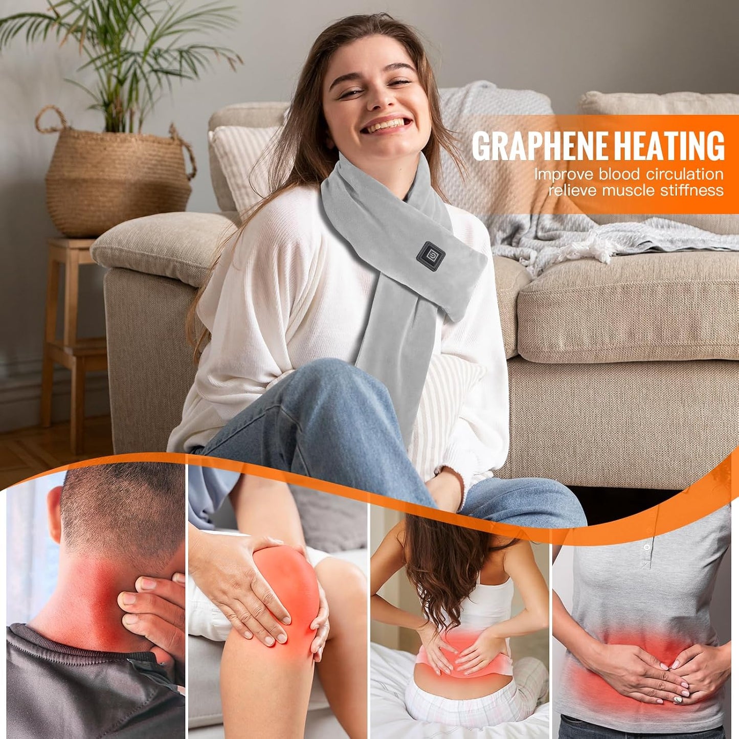 Girasol Heated Neck Wrap Heated Scarf for Neck Pain Relief, Neck Heating Pad with 5000mAh Power Bank, Cordless Thermal Neck Brace Electric Heated Neck Warmer with 3 Heating Levels (Purple)