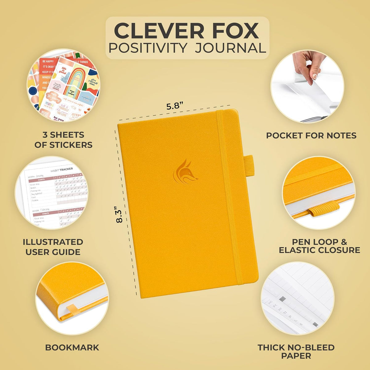 Clever Fox Positivity Journal for Women, 5-minute Gratitude, Seashell