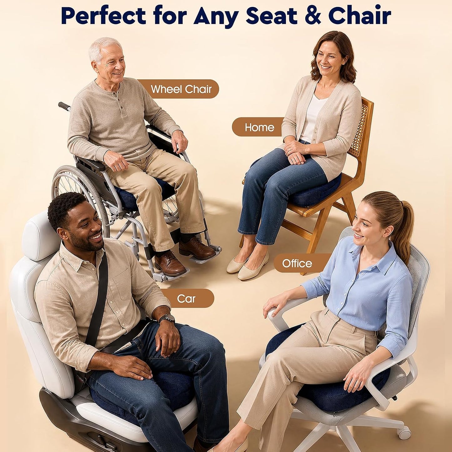 TushGuard Office/ Car Seat Cushion, Non-Slip Sciatica & Back Coccyx Tailbone Pain Relief Chair Pad, Memory Foam Butt Pillow for Computer Desk, Wheelchair, Driving (Black)