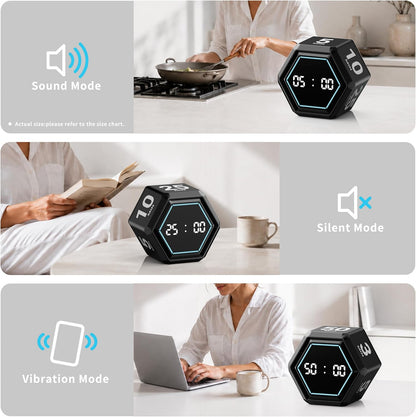 Visual Cube Timer with Visual Countdown, 5 & 25 Min Presets | 6 preset times (25, 5, 3, 10, 30 & 50 min), silent, vibration and sound alerts for study, work and classroom use