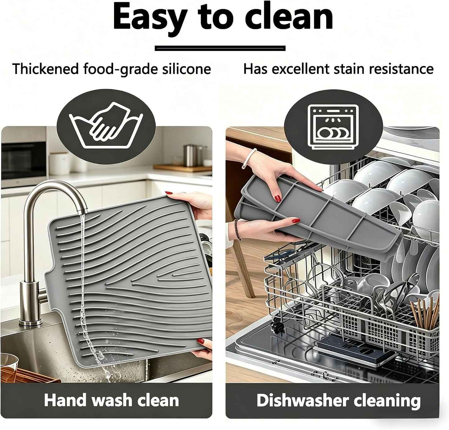 Kitchen Sink Splash Guard Gen2-30" x 6'' Silicone Sink Mat Splash Guard fit for Countertop, Bathroom,Farmhouse,RV by EBIGIC (Grey)