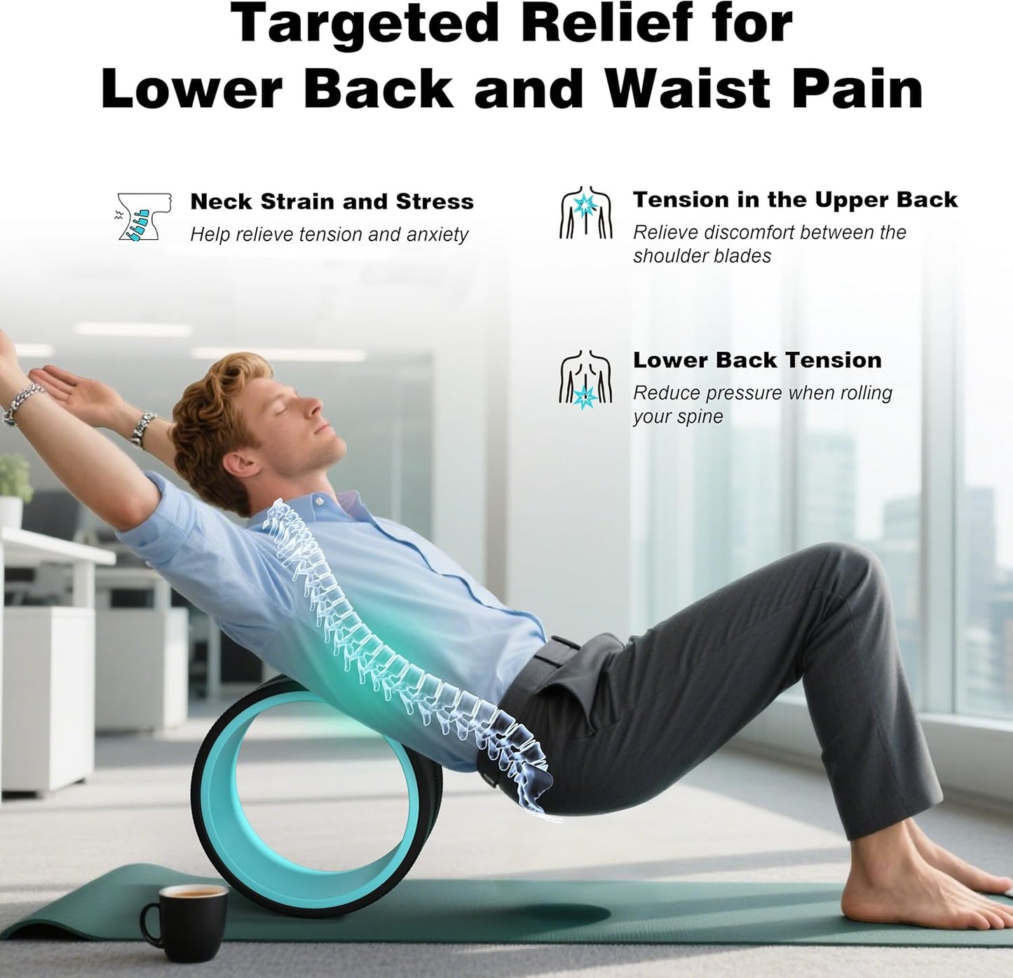 3 Pack Back Roller- Yoga Wheel for Back Pain Reliefn & Stretching, Back Wheel for Deep Tissue Massage, Foam Roller for Physical Therapy & Exercise | Blue