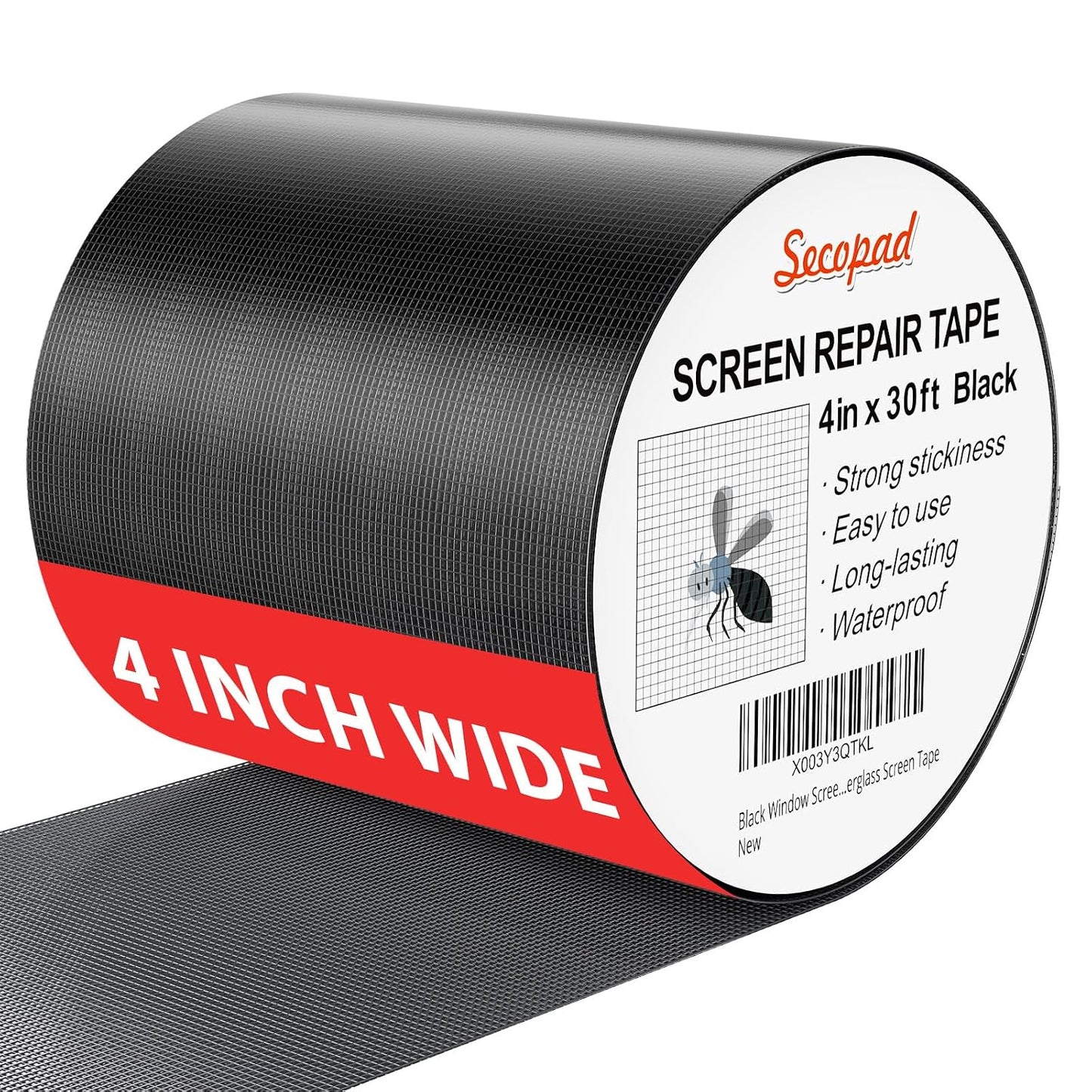 Secopad 4" x 360" (30FT) Screen Repair Tape, Screen Repair Kit, Grey | Window Screen Patch, Quick Repair, Strong Adhesive, Easy to Use, For Mesh Window & Door, Cuttable Fiberglass, No Tools Needed