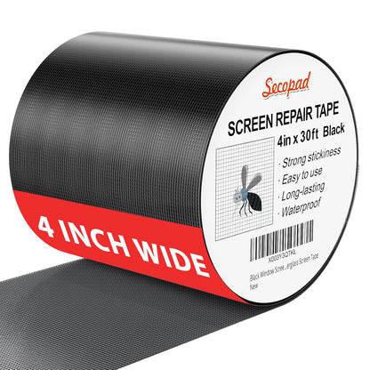 Secopad 4" x 360" (30FT) Screen Repair Tape, Screen Repair Kit, Grey | Window Screen Patch, Quick Repair, Strong Adhesive, Easy to Use, For Mesh Window & Door, Cuttable Fiberglass, No Tools Needed