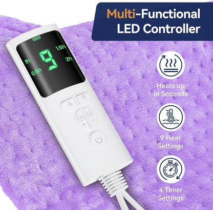 Heating Pad for Back, 17 x 33 in,9 Heat Settings,4 Timer, Gray