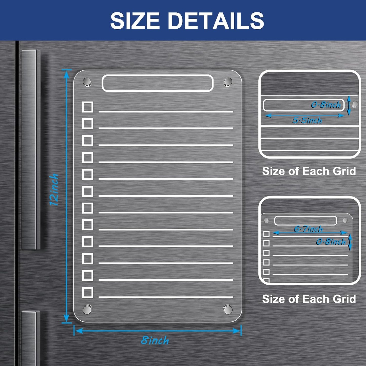Acrylic Meal Planner Magnetic Menu Board for Kitchen Fridge, 13"x9" Clear Weekly Calendar Planning Board Noteboard Refrigerator Dry Erase Board to Do/Grocery/Shopping Lis Includes 6 Markers