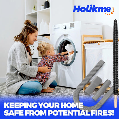 Holikme Dryer Vent Cleaner Kit 2Pack - Lint Vacuum Attachment & Brush | Blue Dryer Vent Vacuum Hose Attachment & Brush Reach Deep Traps - Remove Hidden Lint, Speed Drying & Reduce Fire Risk