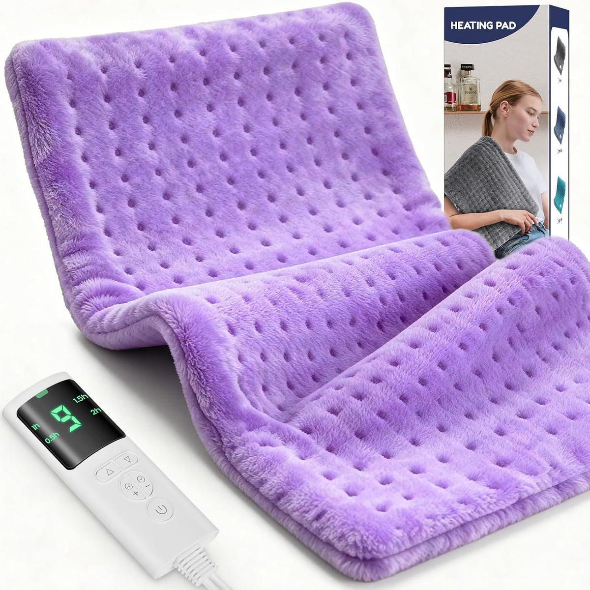 Heating Pad for Back, 17 x 33 in,9 Heat Settings,4 Timer, Gray
