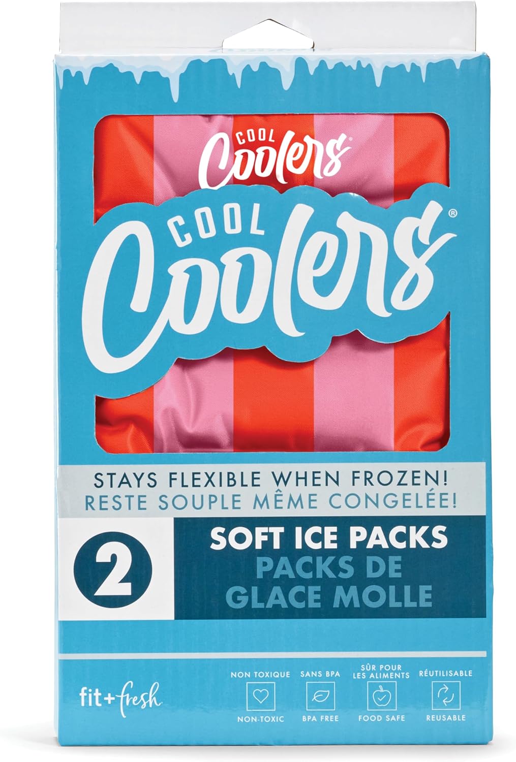 Cool Coolers by Fit & Fresh 2 Pack XL Soft Ice Packs for Cooler, Flexible Stretch Nylon, Lunch Box Ice Packs, Large Reusable Freezer Packs, Cornflower Blue