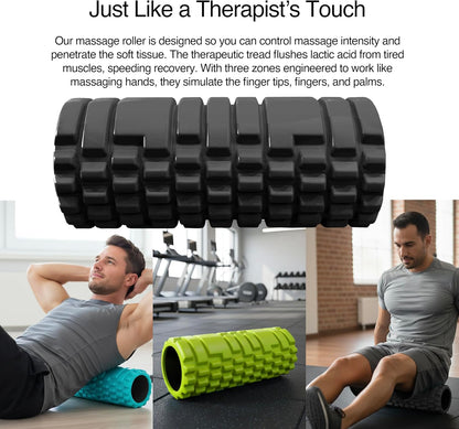 5-in-1 Massage Set, Complete Mobility Kit for Workout Recovery | Deep Tissue Roller for Legs, Spikey Foot Ball, Hamstring Stretch Strap, Quad Roller Stick, Carry Bag