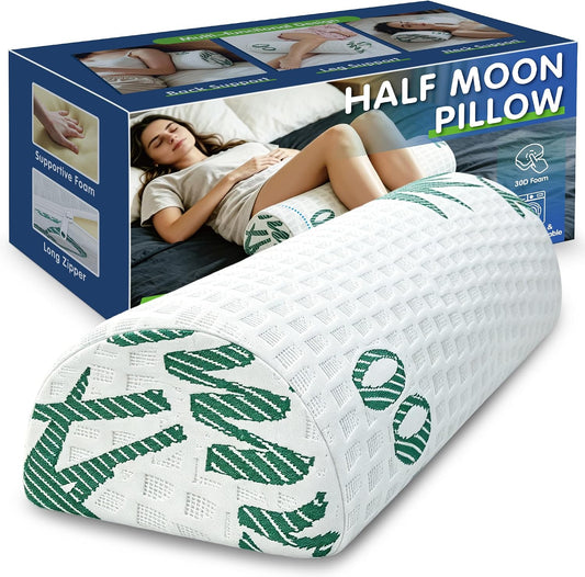 Asatdd Semi Roll Under Knee Pillow, Half Moon Bolster for Lower Back Support, Leg, Knee,Back Sleeping, 7.8”x 20.4”x 4.8”